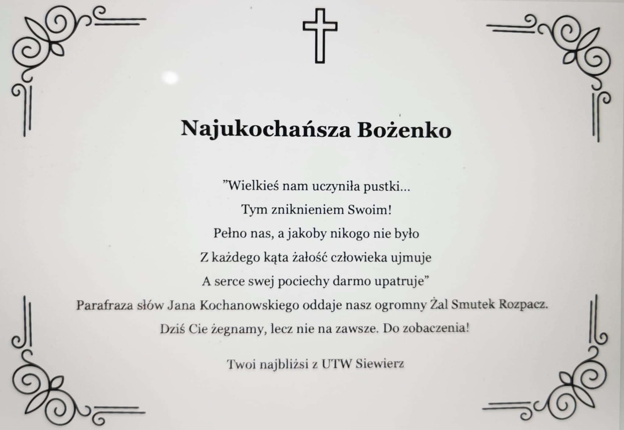Ostatnie pożegnanie od koleżanek i kolegów z UTW Siewierz